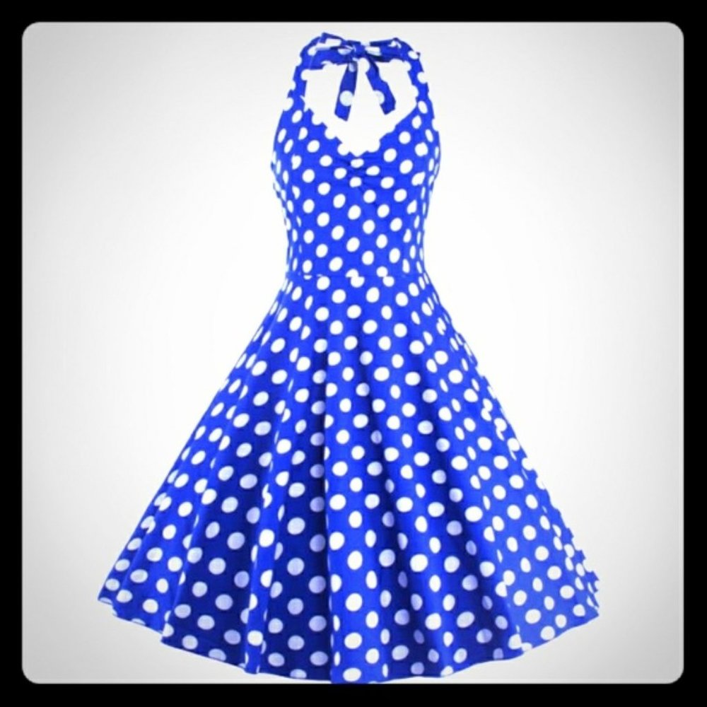 Medium Voodoo Vixen  blue white polka dot dress